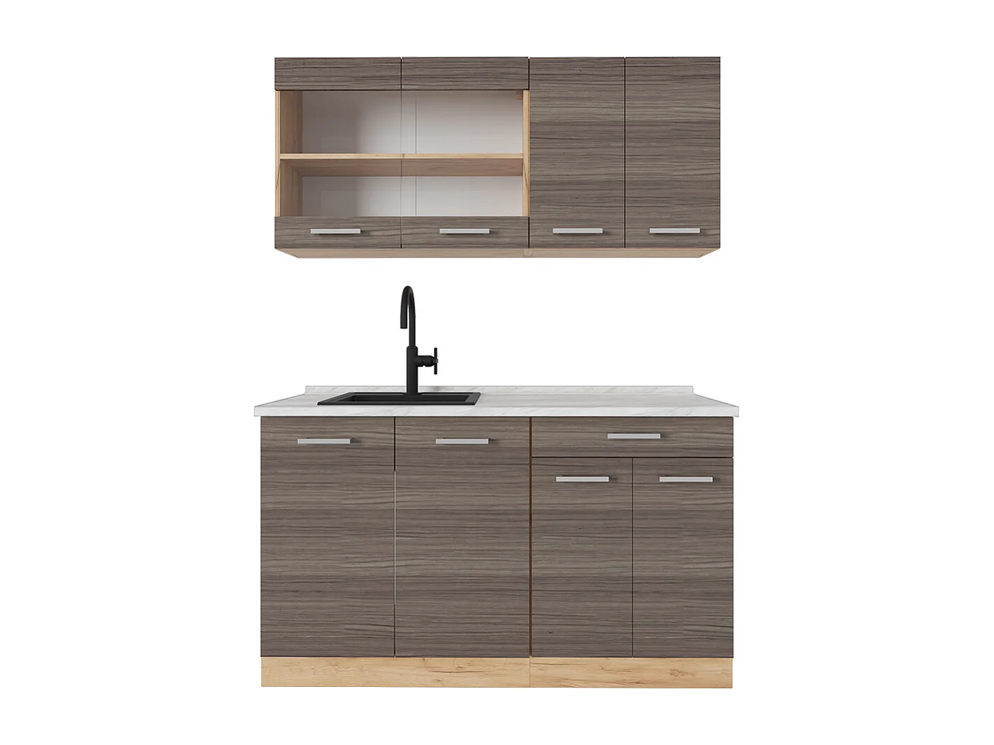 Cucina monoblocco grigio nobile/rovere dorato 140x60x81.6 r-line