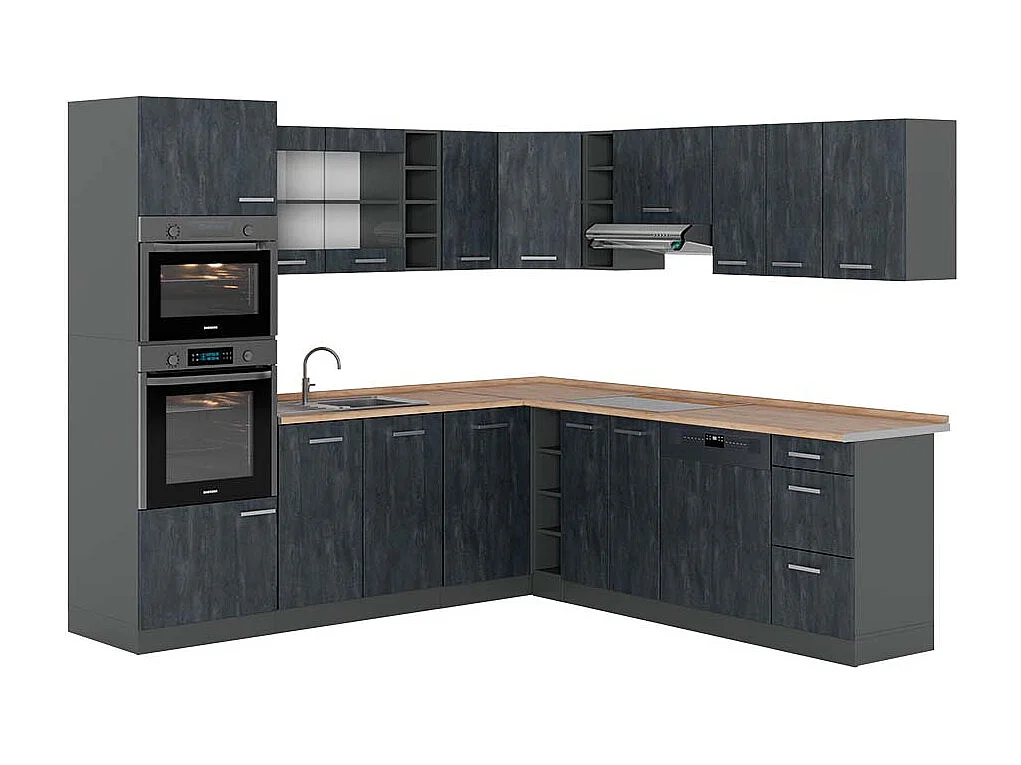 Cucina angolare completa calcestruzzo nero/antracite 247x60x81.6 r-line