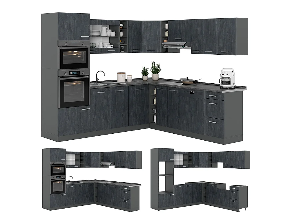 Cuisine en angle béton noir/anthracite 247x60x81.6 r-line