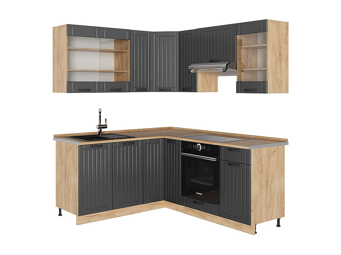 Cucina angolare completa grigio scuro 190x60x81.6 fame-line