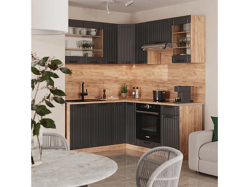 Cuisine en angle gris foncé 190x60x81.6 fame-line