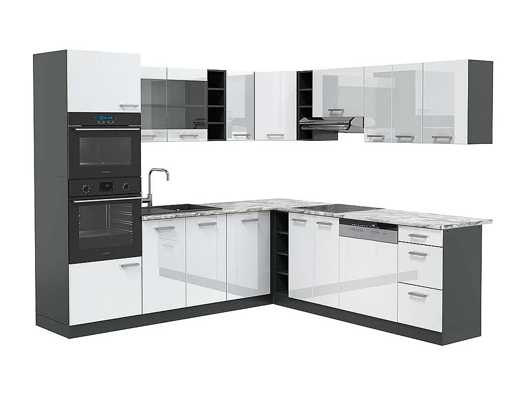 Cocina esquinera blanco brillo/antracita 247x60x81.6 r-line