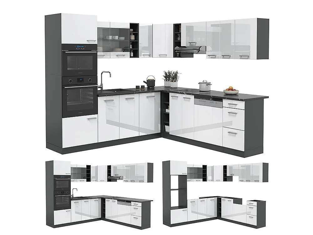 Cuisine en angle blanc haute brillance/anthracite 247x60x81.6 r-line