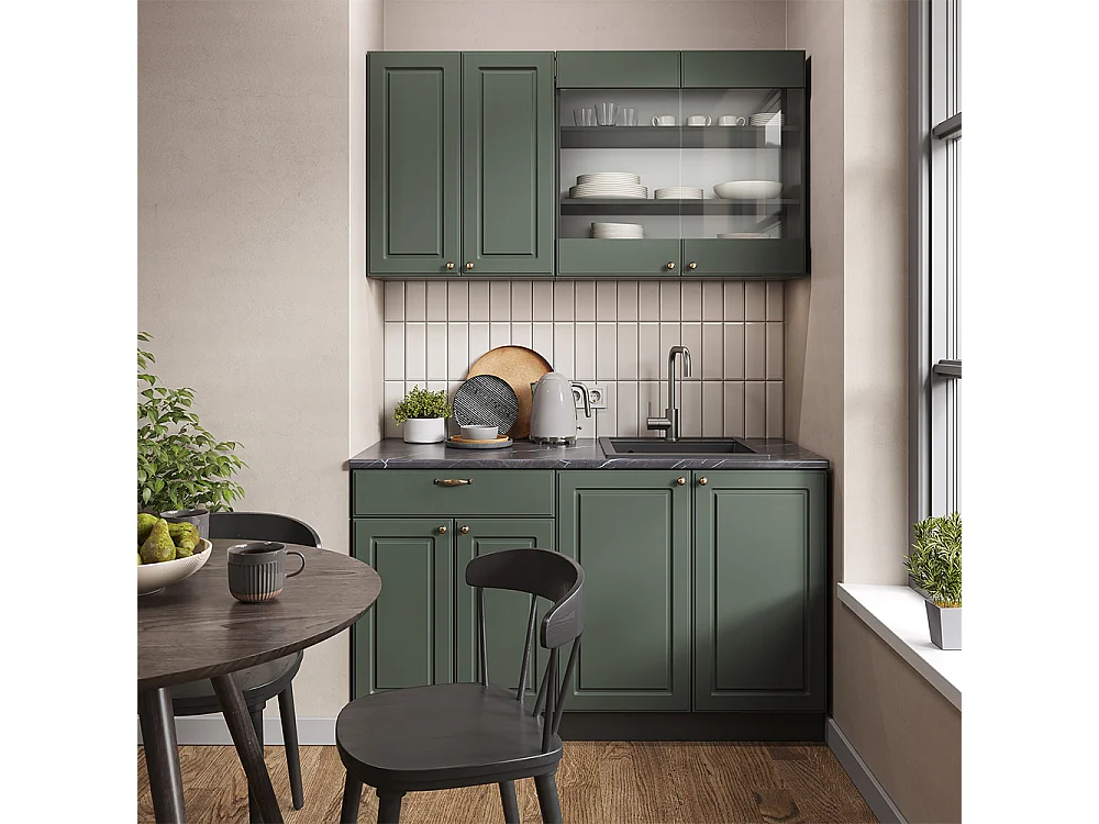 Cocina para solteros verde-dorado casa de campo/antracita 140x60x81.6 fame-line