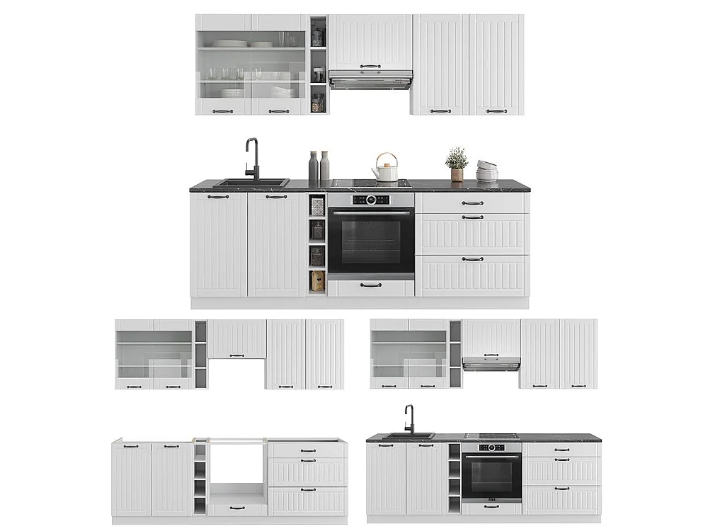 Küchenzeile weiß landhaus/weiß 235x46x81.6 fame-line