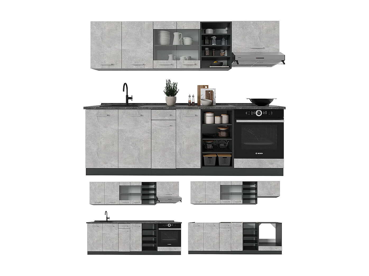 Cuisine béton/anthracite 240x60x81.6 r-line