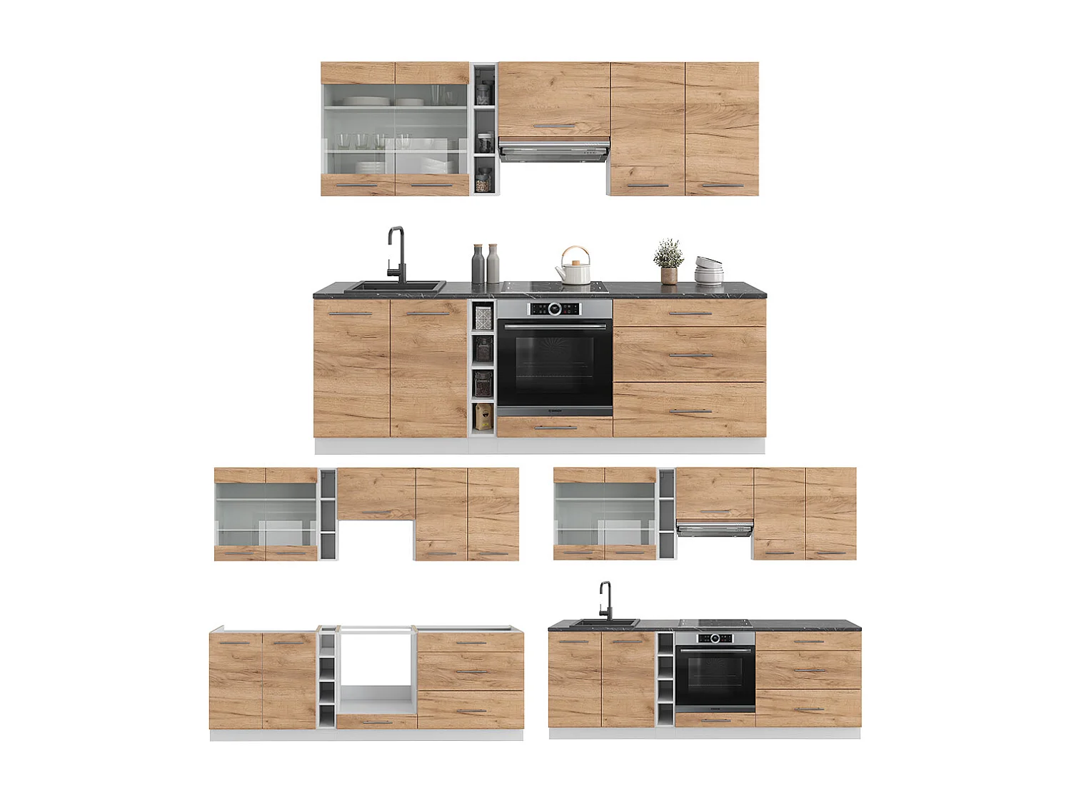 Küchenzeile goldkraft eiche/weiß 235x46x81.6 fame-line