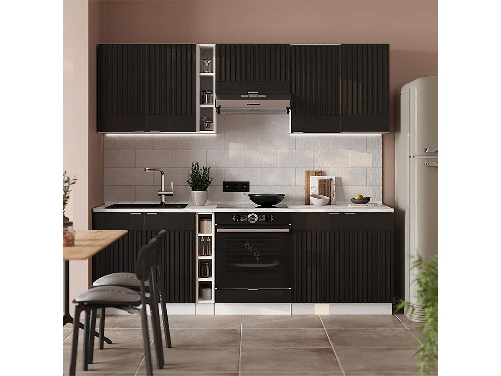 Mueble de cocina negro a rayas/blanco 235x60x81.6 fame-line