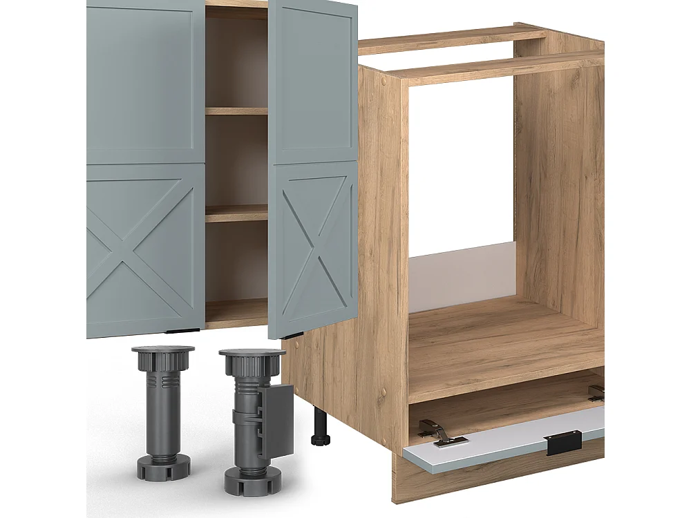 Køkkenrække lys blågrå/gylden eg 355x60x81.6 fame-line