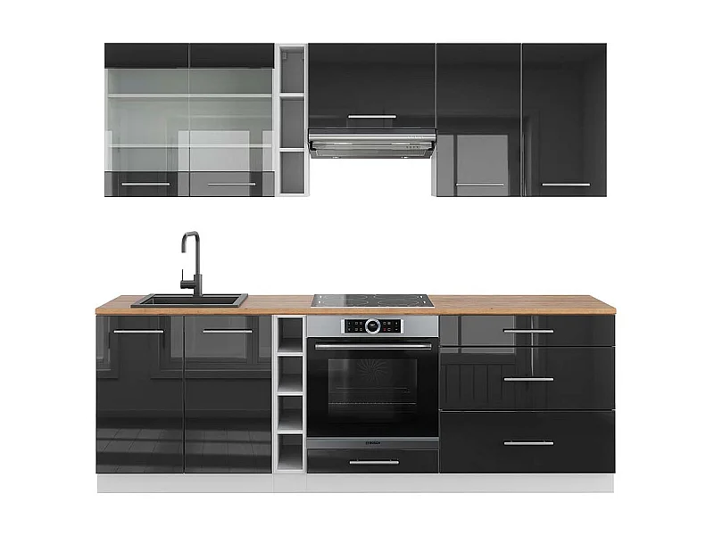 Mueble de cocina antracita brillo intenso/blanco 235x60x81.6 fame-line