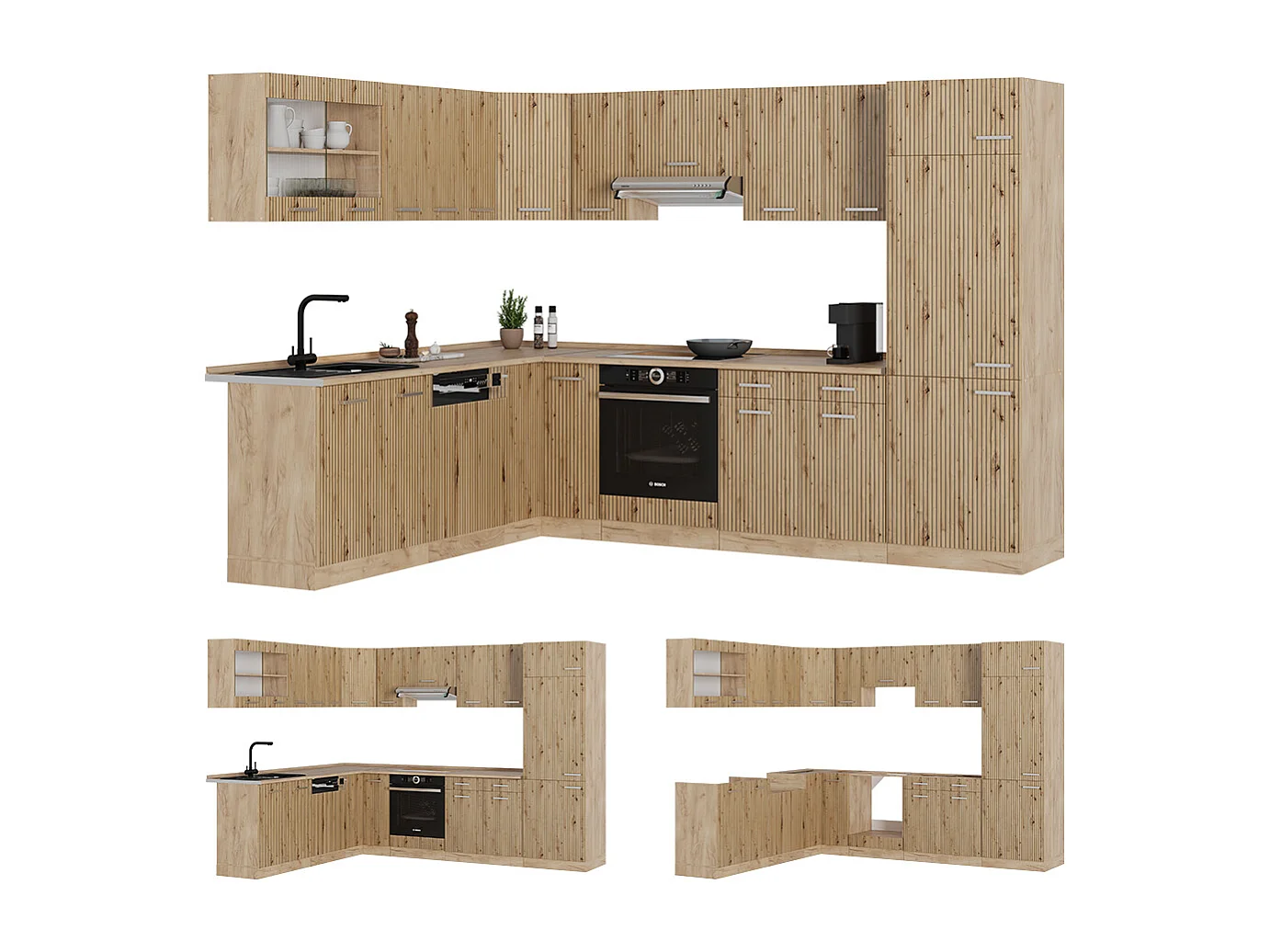 Cocina esquinera roble artesanal/roble dorado 287x60x81.6 r-line