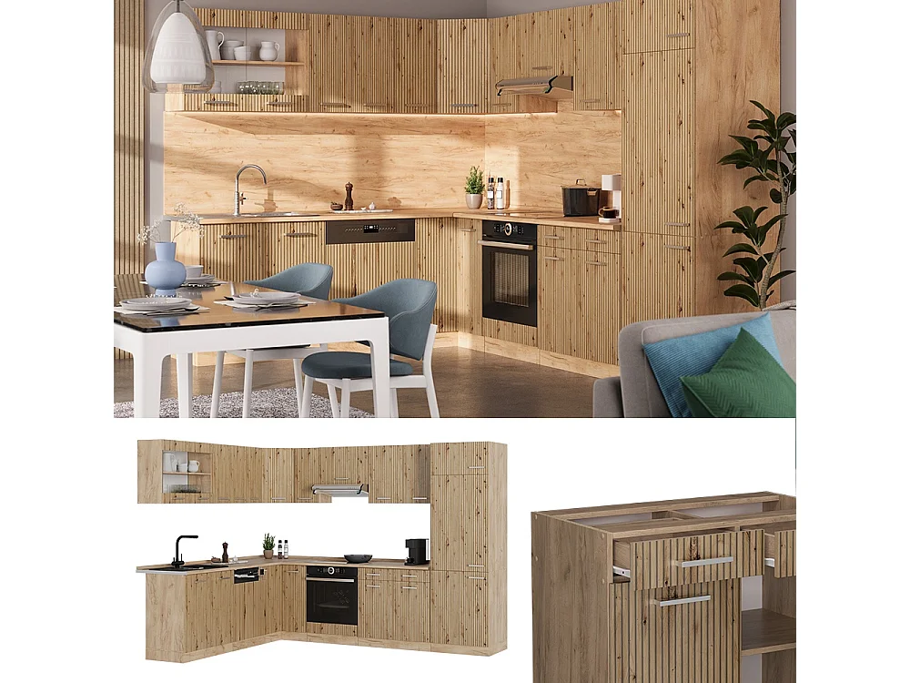 Cucina angolare completa rovere artigianale/rovere dorato 287x60x81.6 r-line