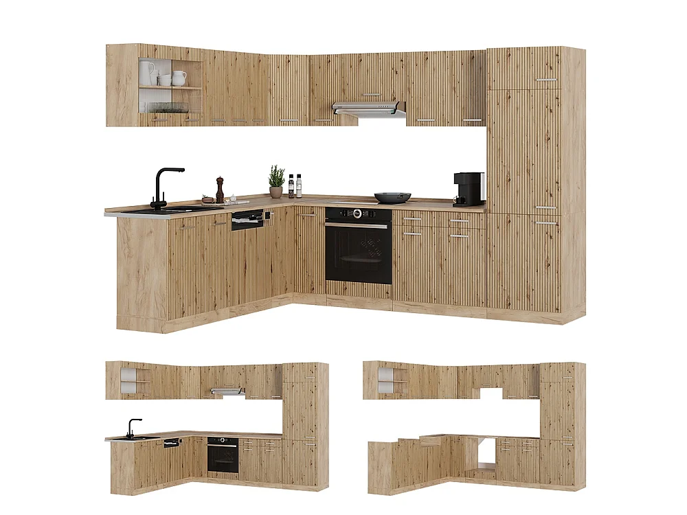 Cucina angolare completa rovere artigianale/rovere dorato 287x60x81.6 r-line