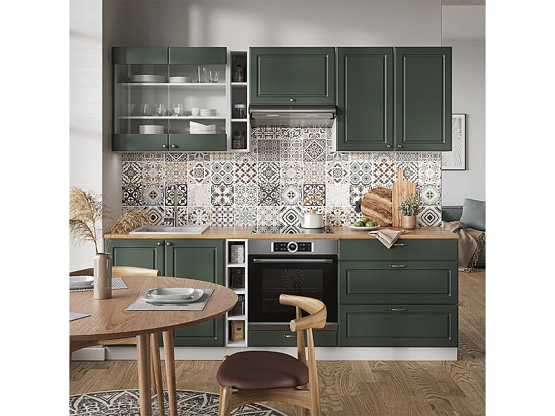 Mueble de cocina verde-dorado casa de campo/blanco 235x46x81.6 fame-line