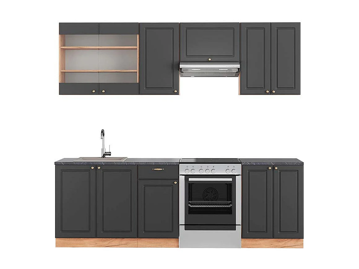 Küchenzeile anthrazit landhaus/goldkraft eiche 240x60x81.6 fame-line