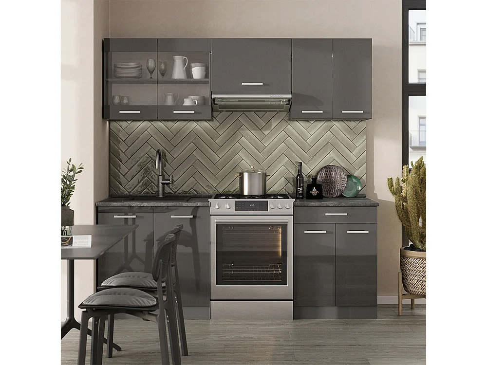 Cuisine anthracite brillant/anthracite 200x60x81.6 r-line
