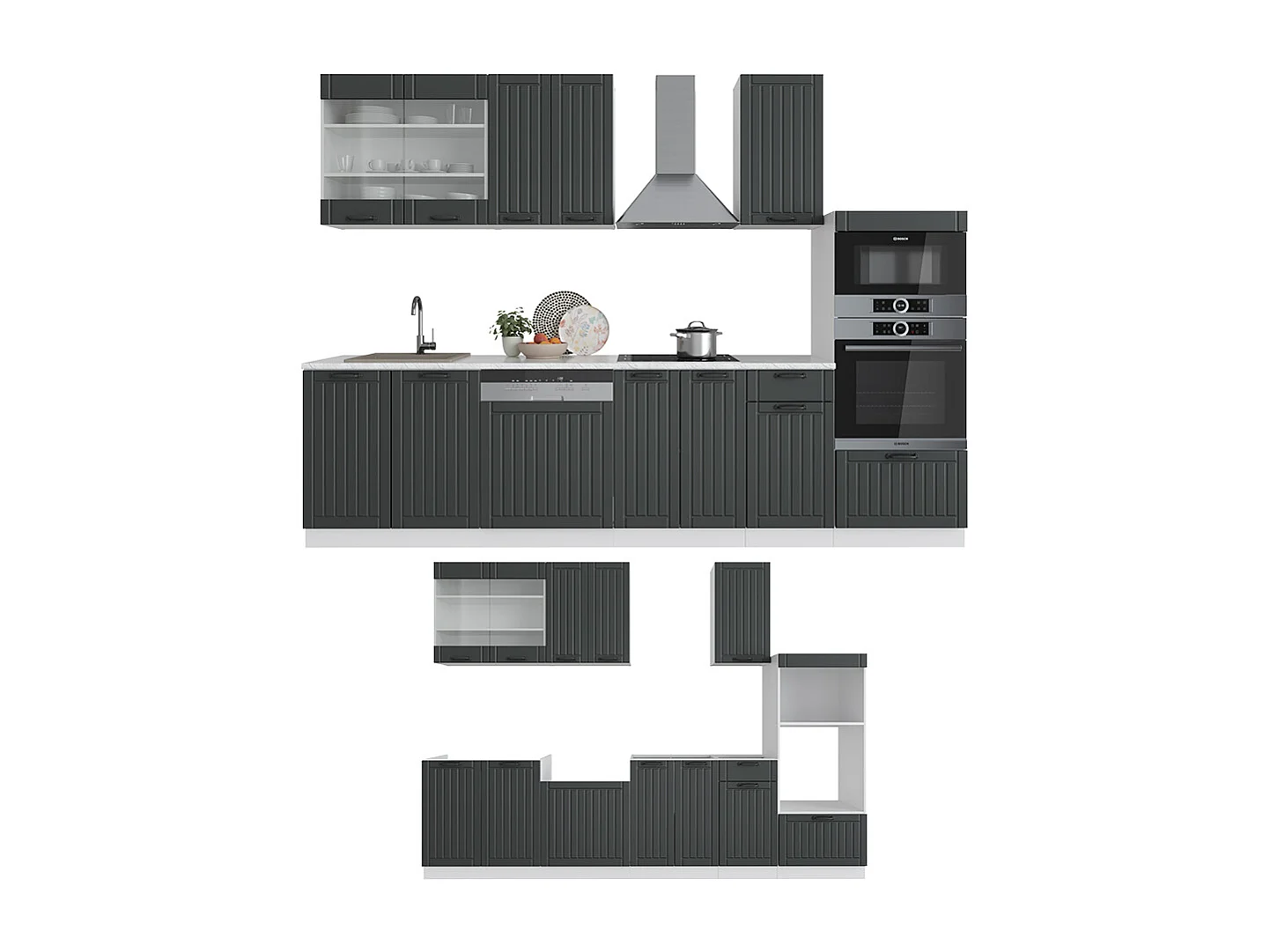 Cucina componibile antracite casa di campagna/bianco 300x46x81.6 fame-line