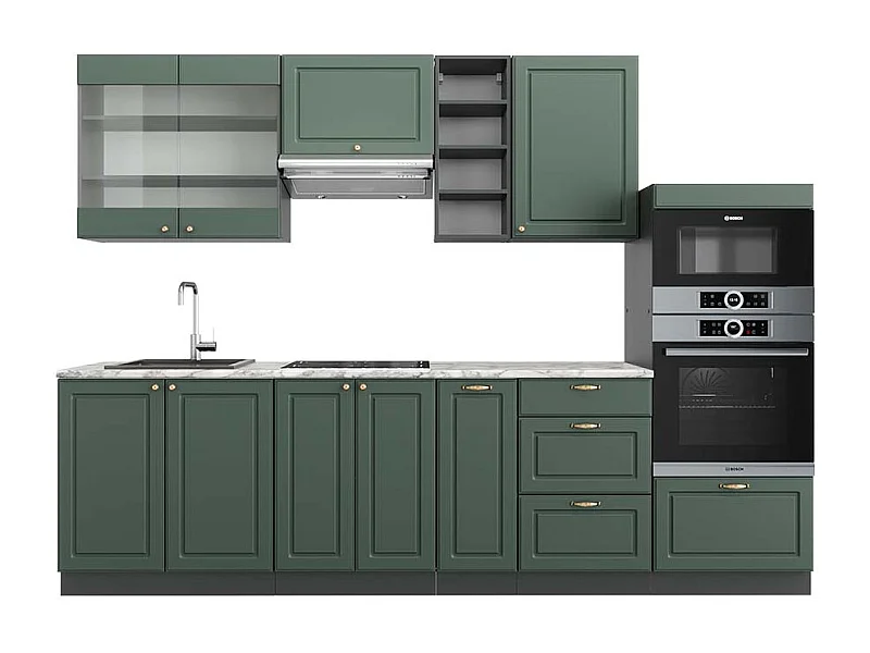 Mueble de cocina verde-dorado casa de campo/antracita 280x60x81.6 fame-line