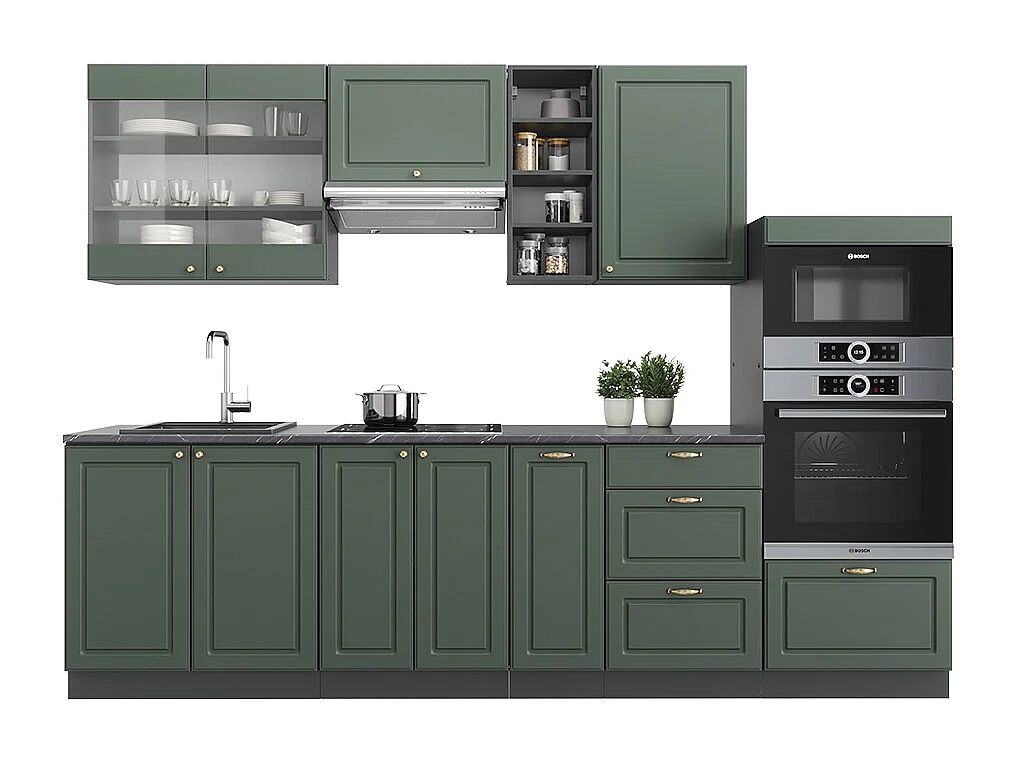 Cuisine vert et or campagne/anthracite 280x60x81.6 fame-line