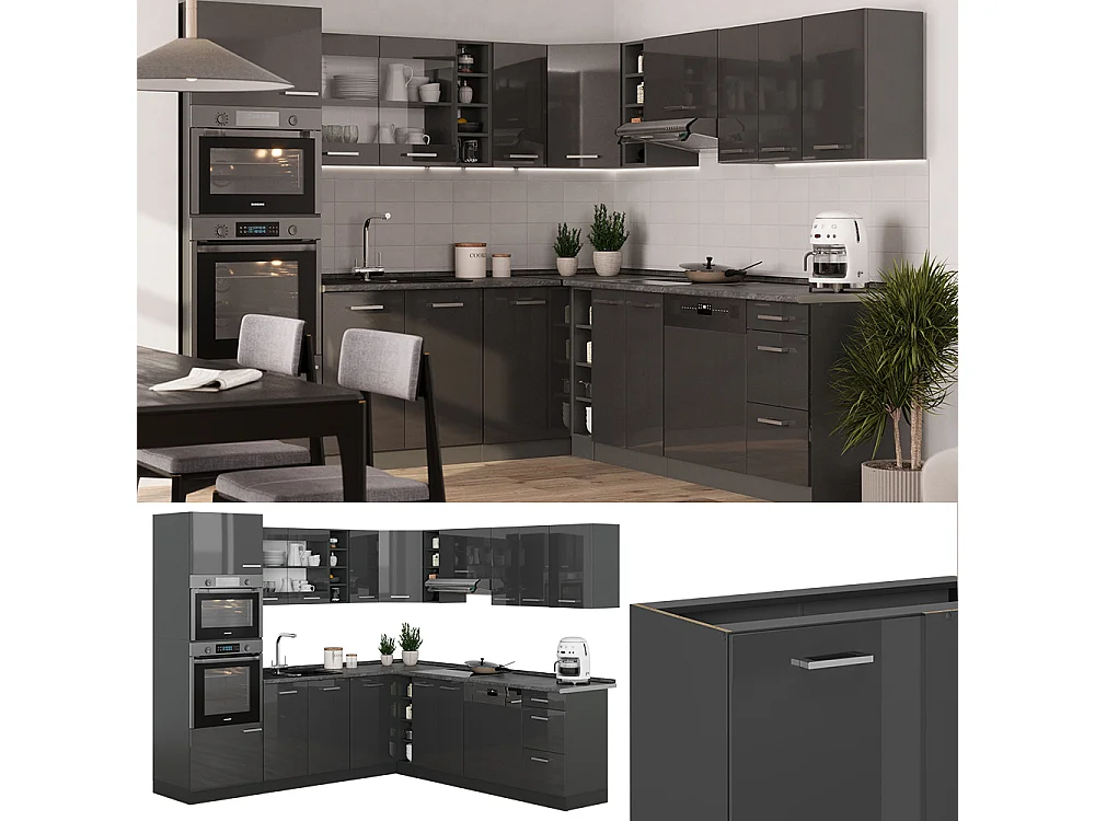 Cuisine en angle anthracite brillant/anthracite 247x60x81.6 r-line