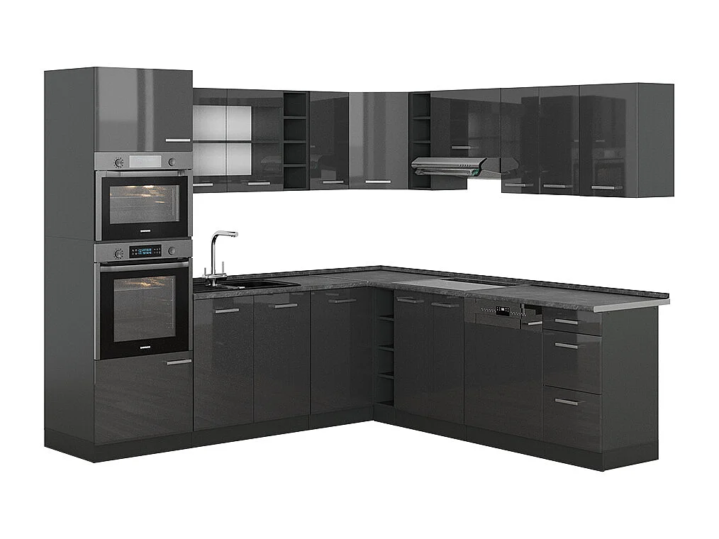 Kuchnia narożna antracyt wysoki połysk/antracyt 247x60x81.6 r-line