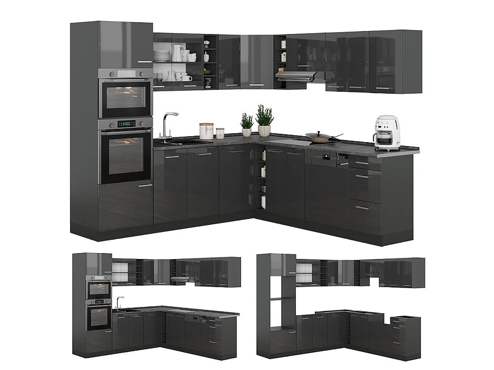Cuisine en angle anthracite haute brillance/anthracite 247x60x81.6 r-line