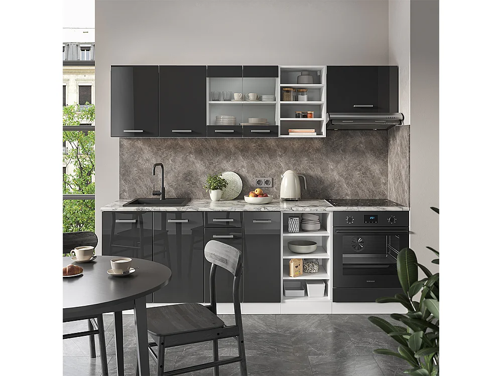 Cuisine anthracite brillant/blanc 240x60x81.6 r-line