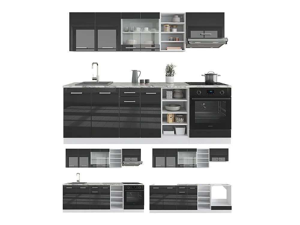 Cuisine anthracite brillant/blanc 240x60x81.6 r-line