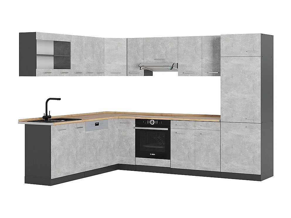 Cuisine en angle béton/anthracite 287x60x81.6 r-line