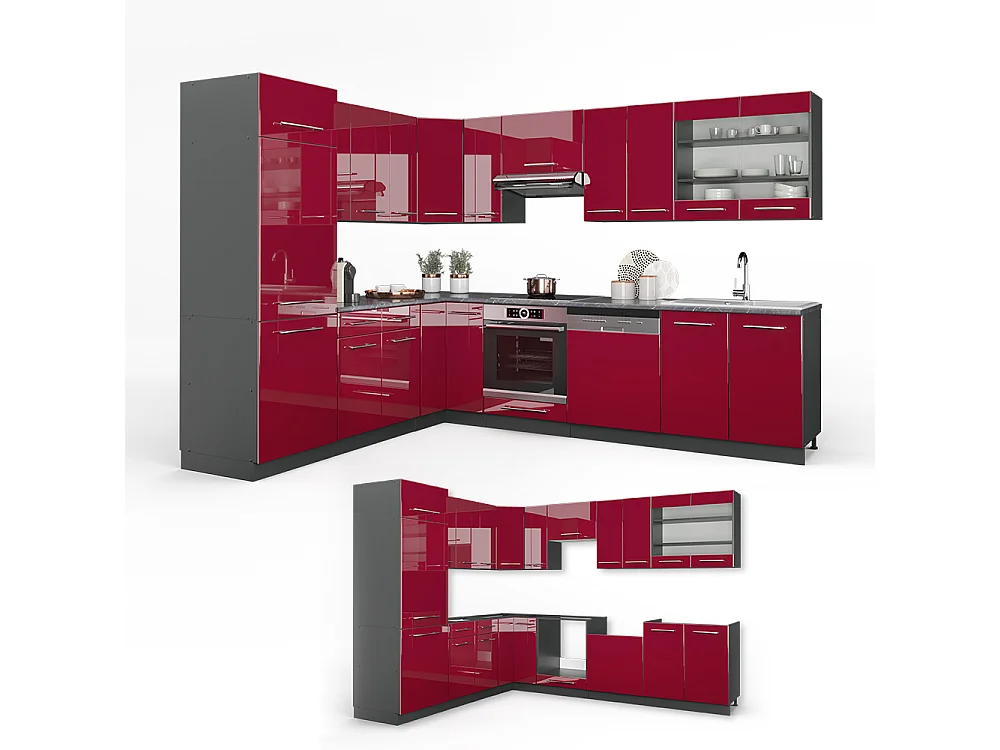 Cocina esquinera burdeos brillo intenso/antracita 287x60x81.6 fame-line