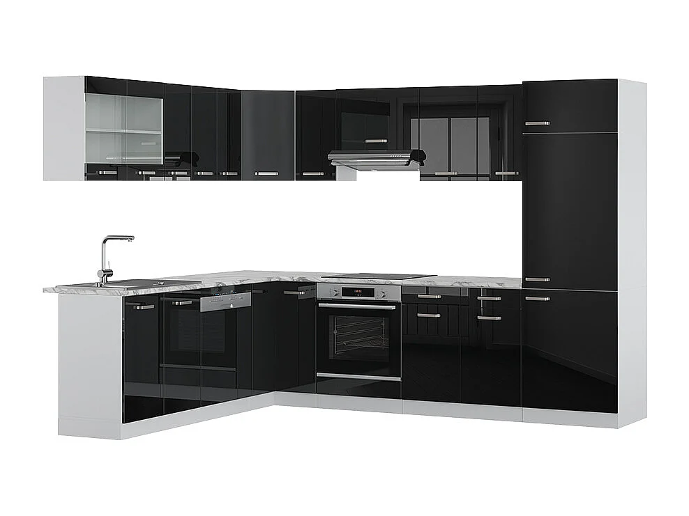 Cuisine en angle noir brillant/blanc 287x46x81.6 r-line