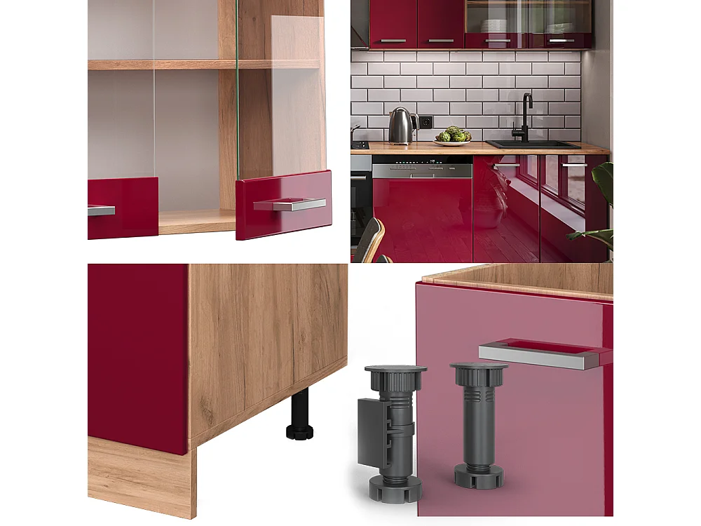 Cuisine rouge brillant/chêne doré 300x60x81.6 r-line