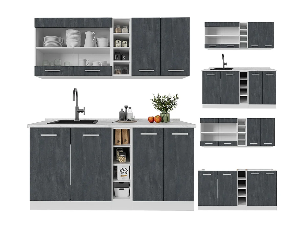 Cuisine noir béton/blanc 160x46x81.6 r-line