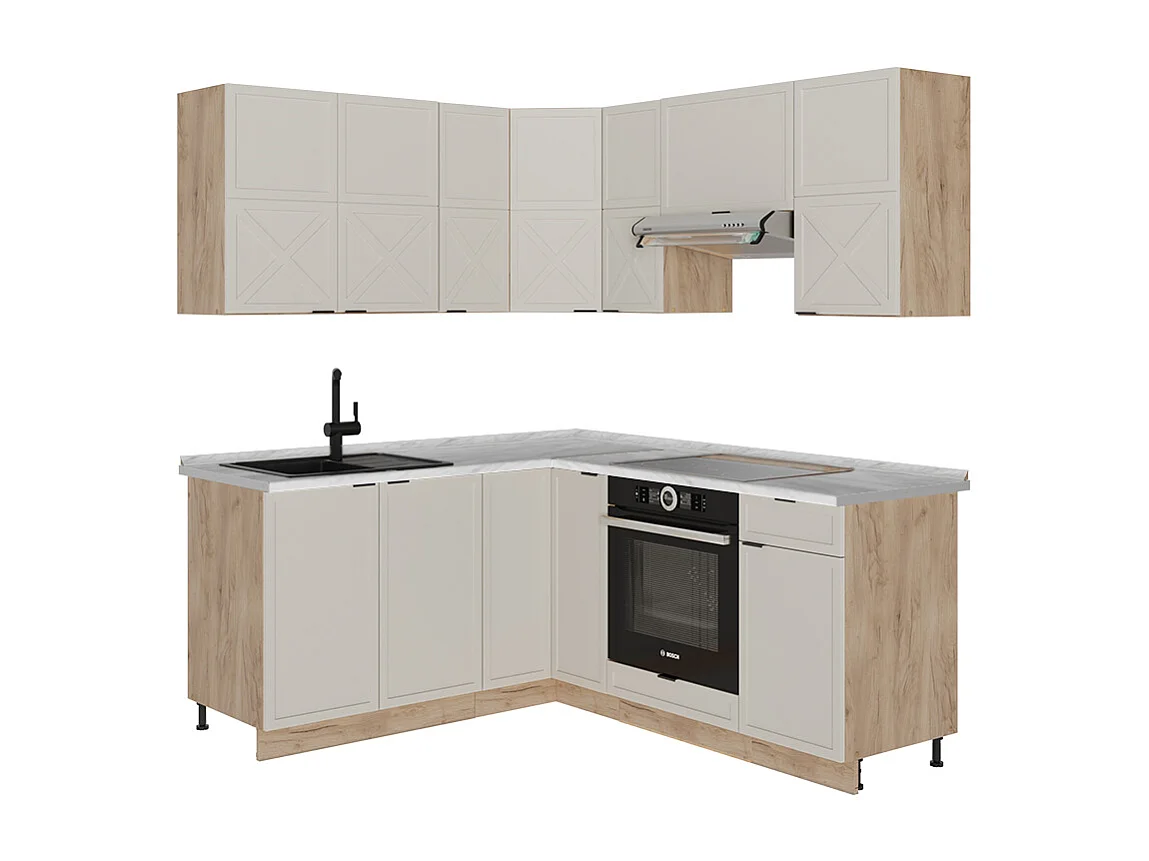 Cuisine en angle grisbeige/chêne doré 190x46x81.6 fame-line