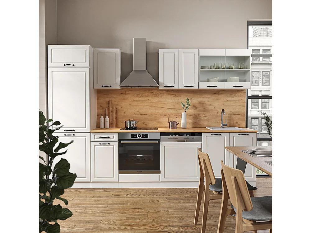 Küchenzeile weiß landhaus/weiß 300x60x81.6 r-line