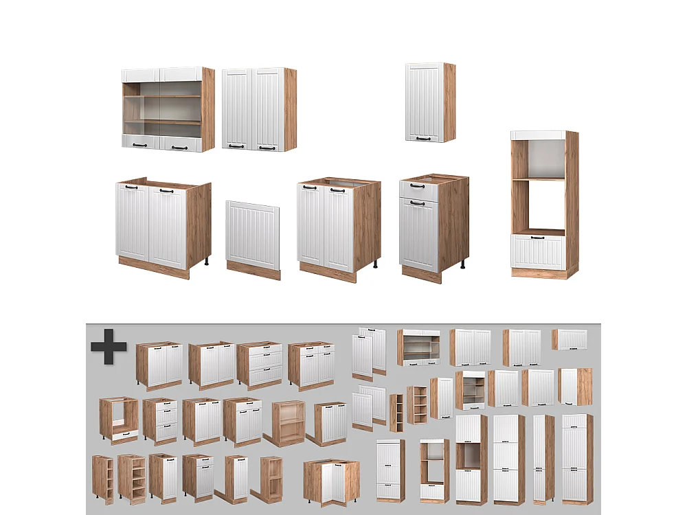 Køkkenrække hvid landhus 300x60x81.6 fame-line
