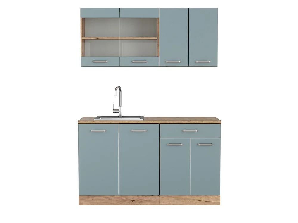 Cuisine bleu-gris/chêne doré 140x60x81.6 r-line