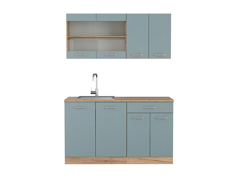 Cuisine bleu-gris/chêne doré 140x60x81.6 r-line