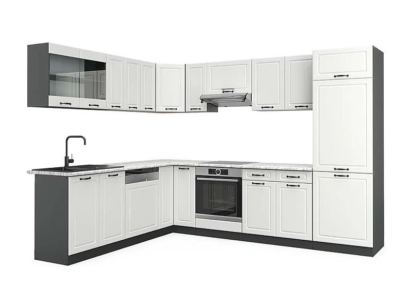 Cucina angolare completa bianco casa di campagna/antracite 287x60x81.6 r-line