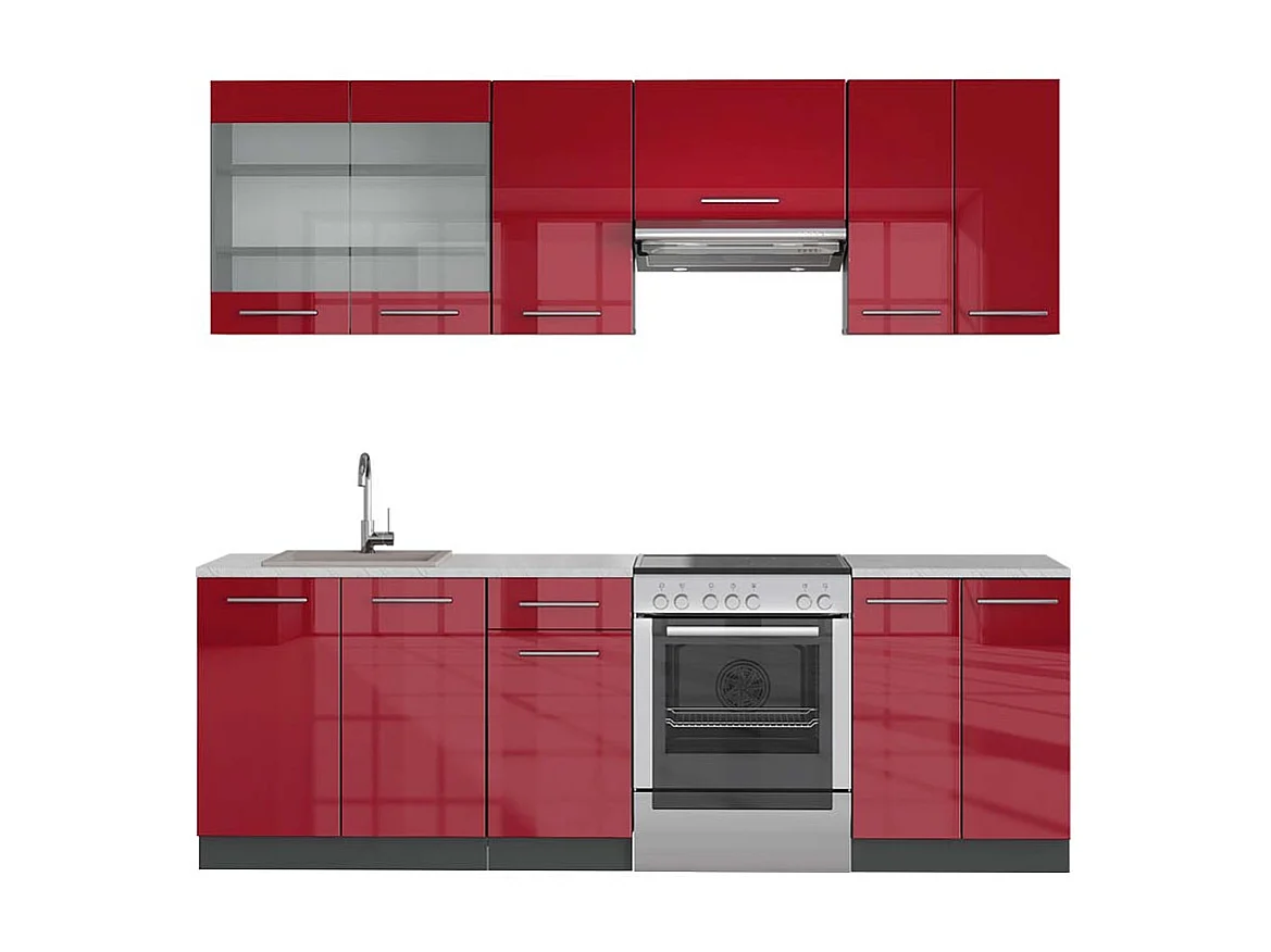 Cuisine bordeaux haute brillance/anthracite 240x60x81.6 fame-line