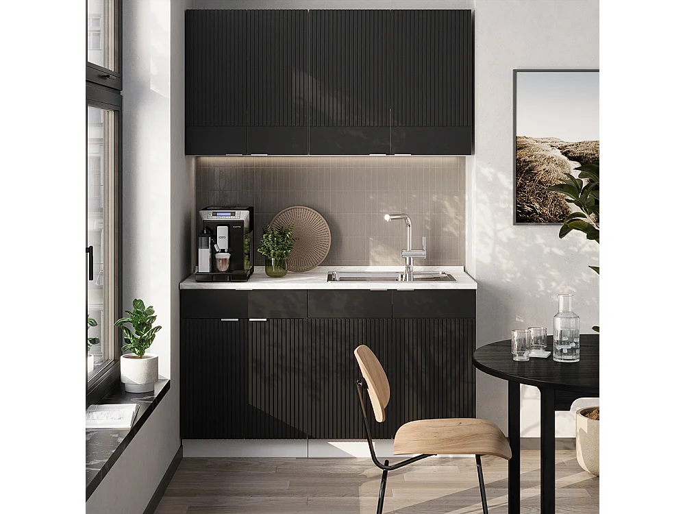 Singlekøkken sort stribet/hvid 140x60x81.6 fame-line