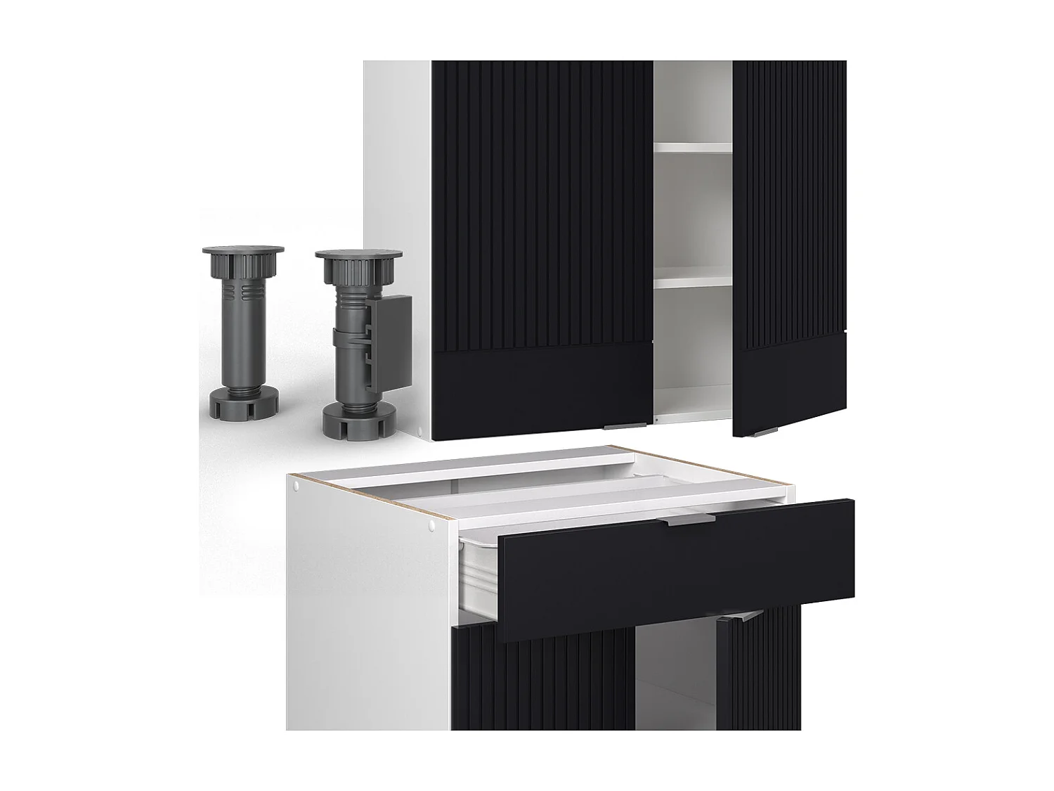 Singlekøkken sort stribet/hvid 140x60x81.6 fame-line