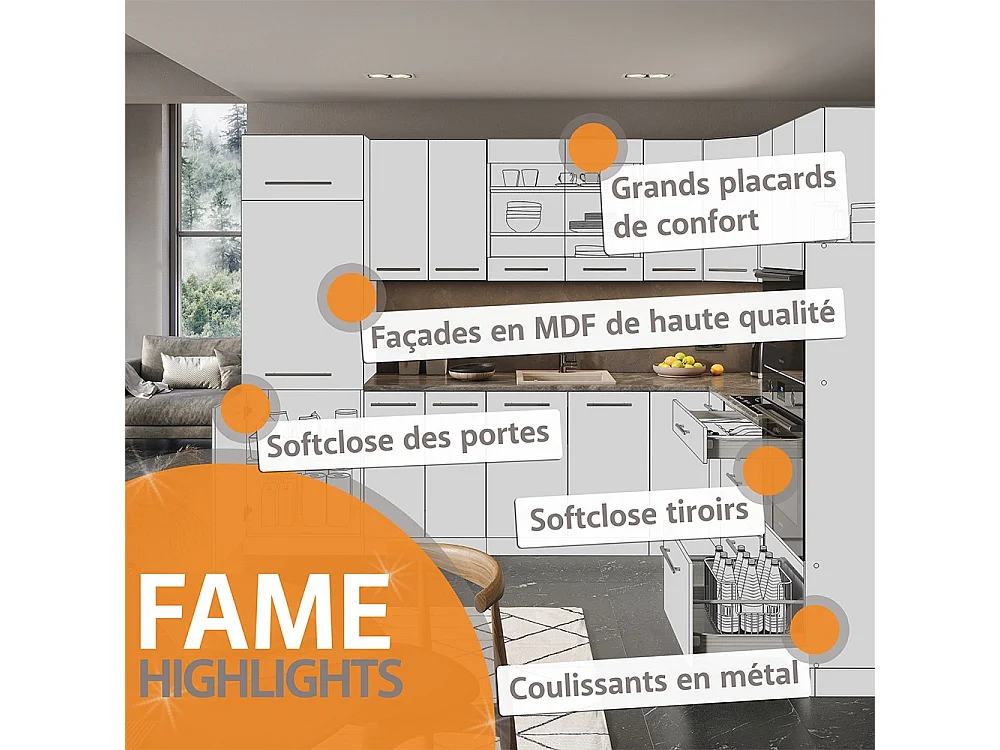 Cuisine anthracite maison de campagne/blanc 235x46x81.6 fame-line