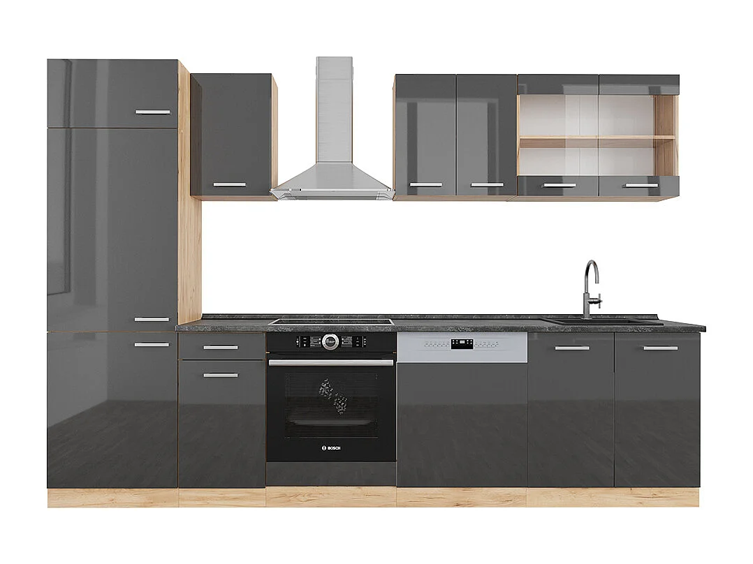 Cuisine anthracite brillant/chêne doré 300x60x81.6 r-line