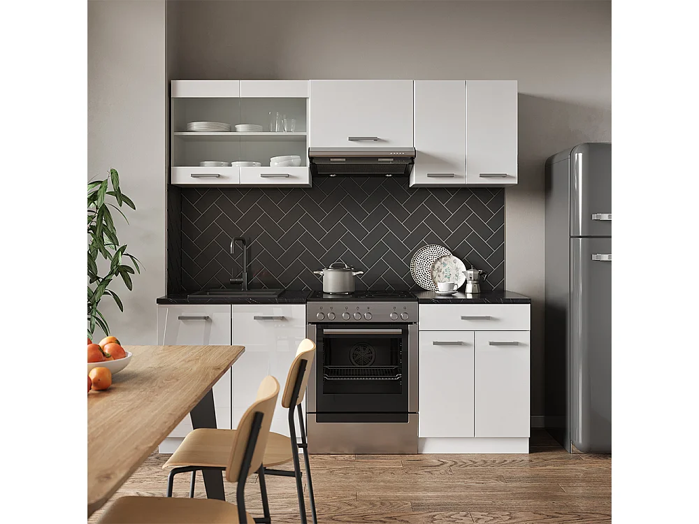 Küchenzeile weiß hochglanz/weiß 200x46x81.6 r-line