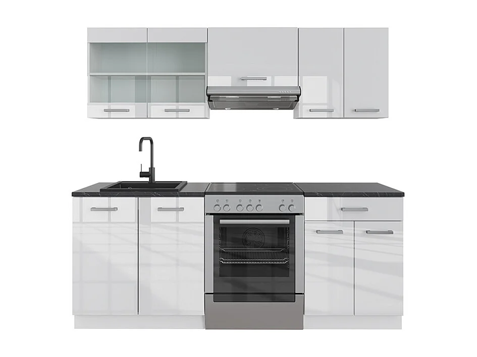 Küchenzeile weiß hochglanz/weiß 200x46x81.6 r-line