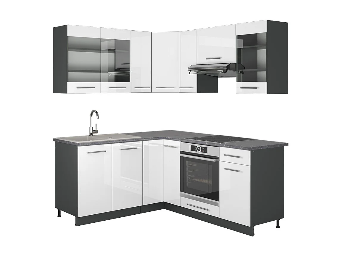 Cocina esquinera blanco brillo/antracita 190x46x81.6 fame-line