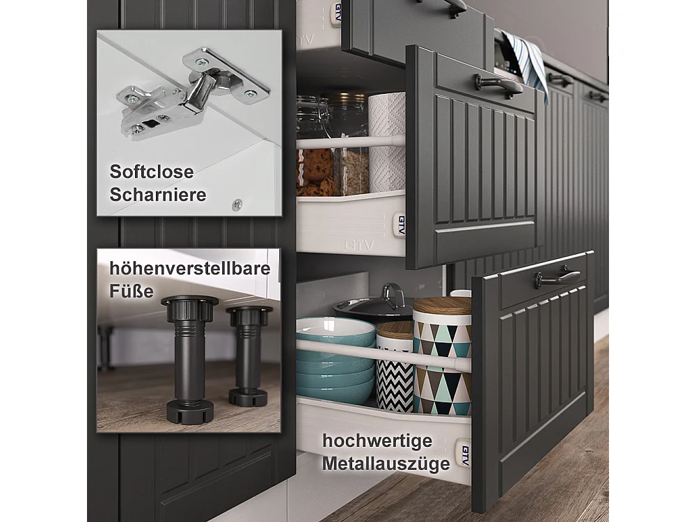 Cucina completa antracite casa di campagna/bianco 140x46x81.6 fame-line