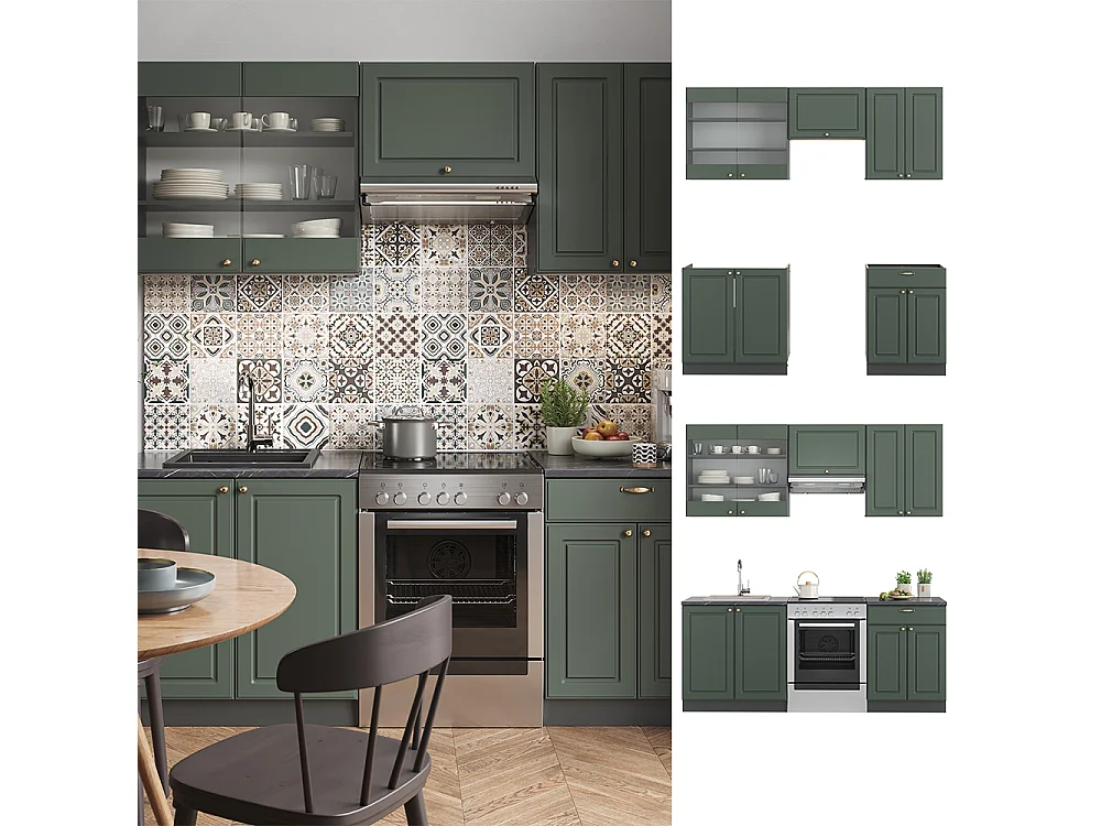 Cucina componibile verde-oro country house/antracite 200x46x81.6 fame-line