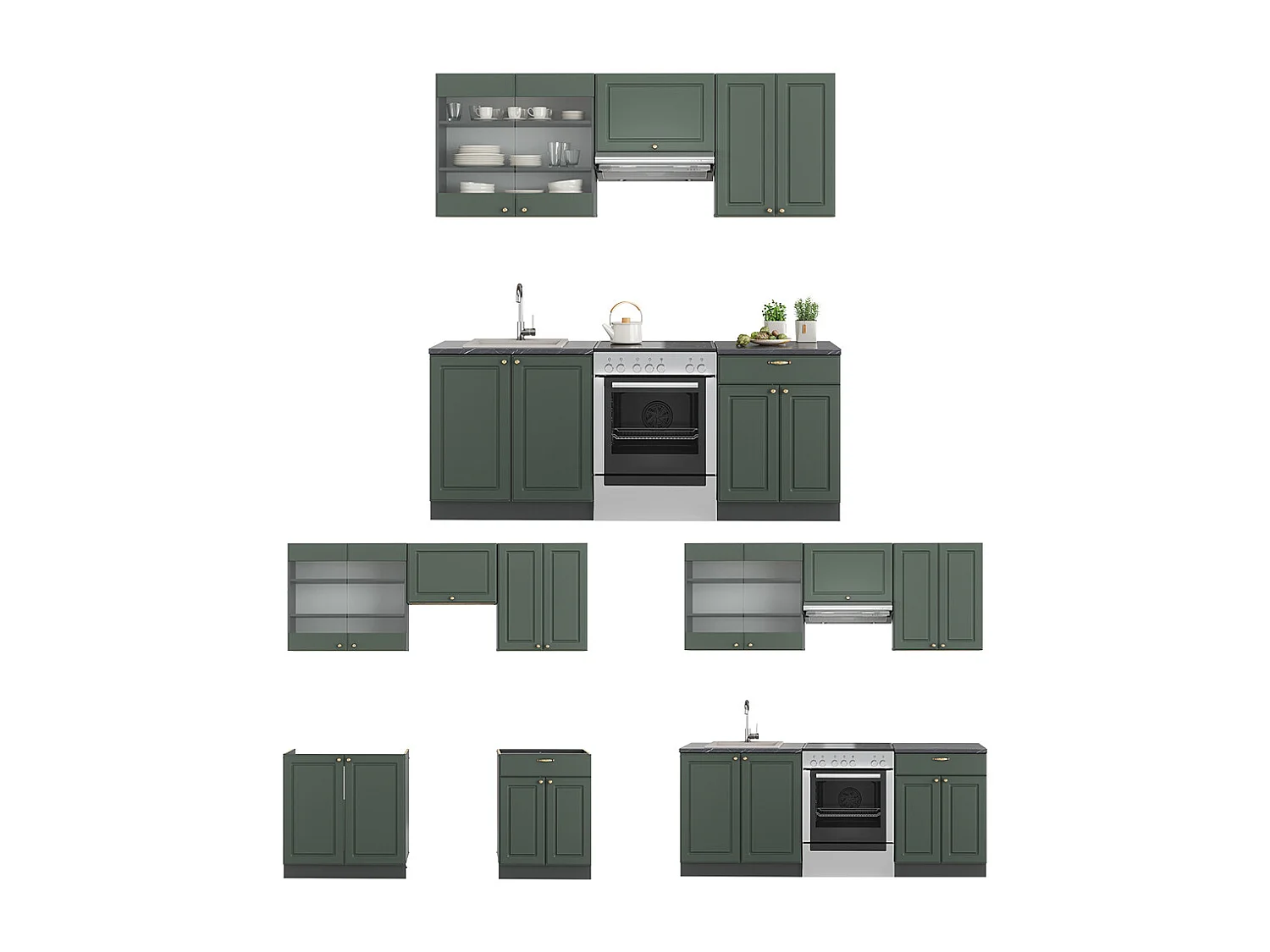 Cuisine vert et or campagne/anthracite 200x46x81.6 fame-line